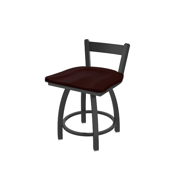 18" Low Back Swivel Vanity Stool, Pewter Finish, Dark Cherry Oak Seat